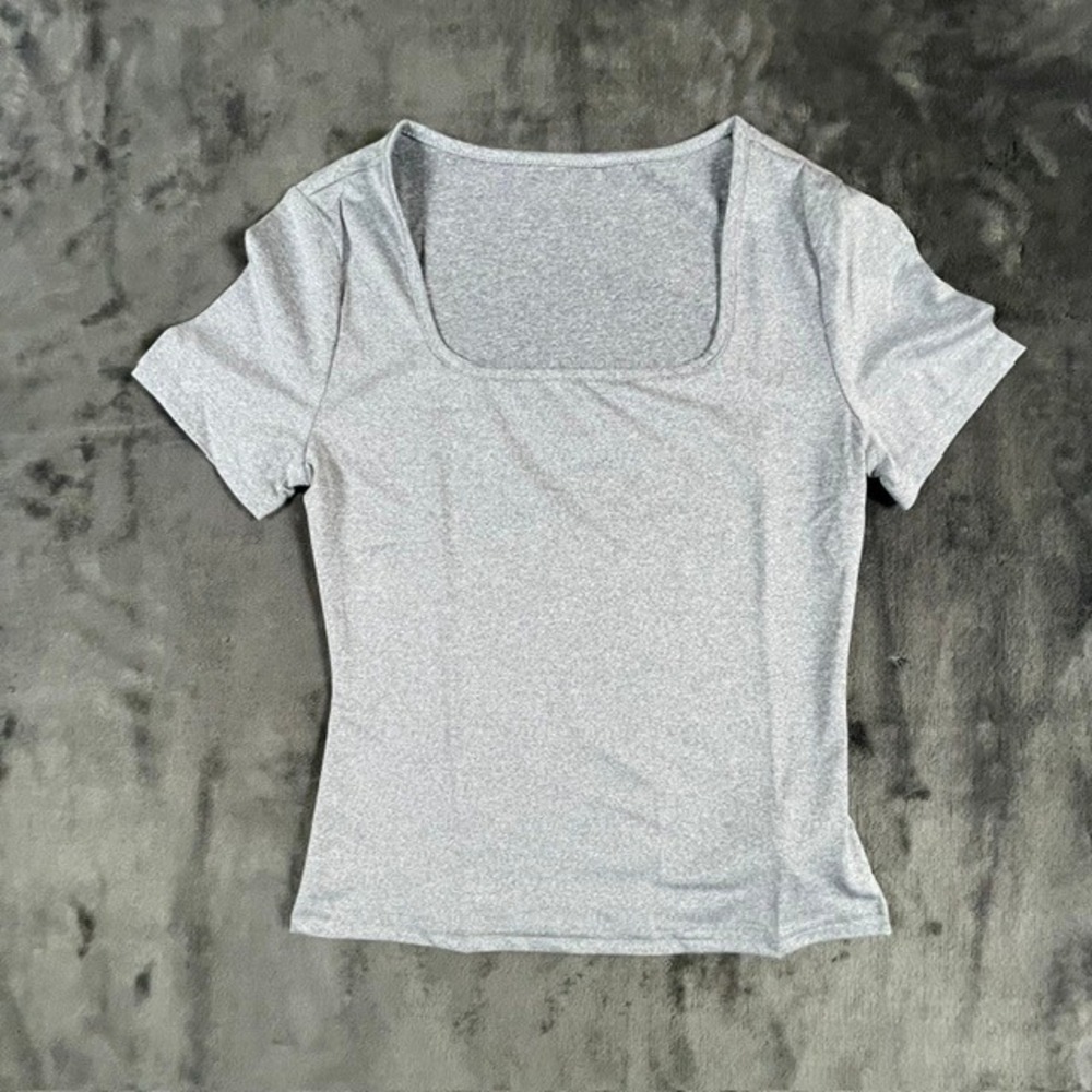 Womens Heather Grey Square Neck Short Sleeve T-Shirt Slim Fit Size S